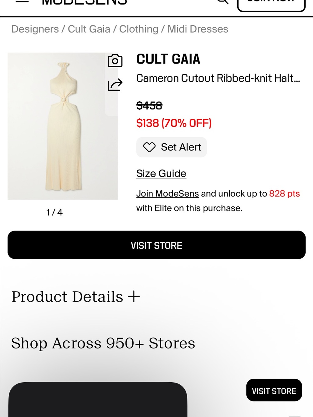 cult gaia Cream Ribbed Halter Maxi Dress with Front Knot Cutout - Picture 8 of 8